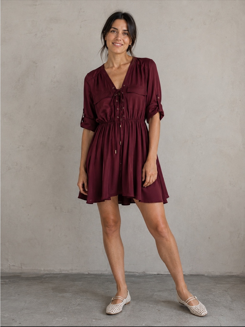 Ever New Melbourne Mahogany Lace-Up Mini Dress Whimsigoth Boho Y2K US 4